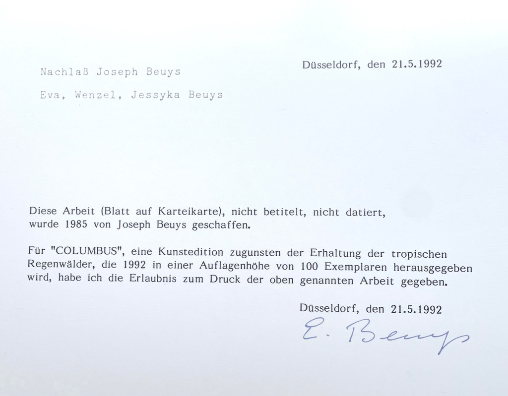 Joseph Beuys, Blatt auf Karteikarte (from Columbus: In Search of a New Tomorrow), 1992