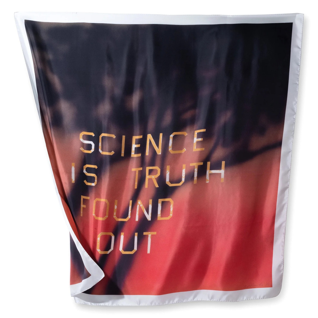 Ed Ruscha, Science is Truth Found Out (Red) Limited Edition scarf , held in bespoke box, 2022
