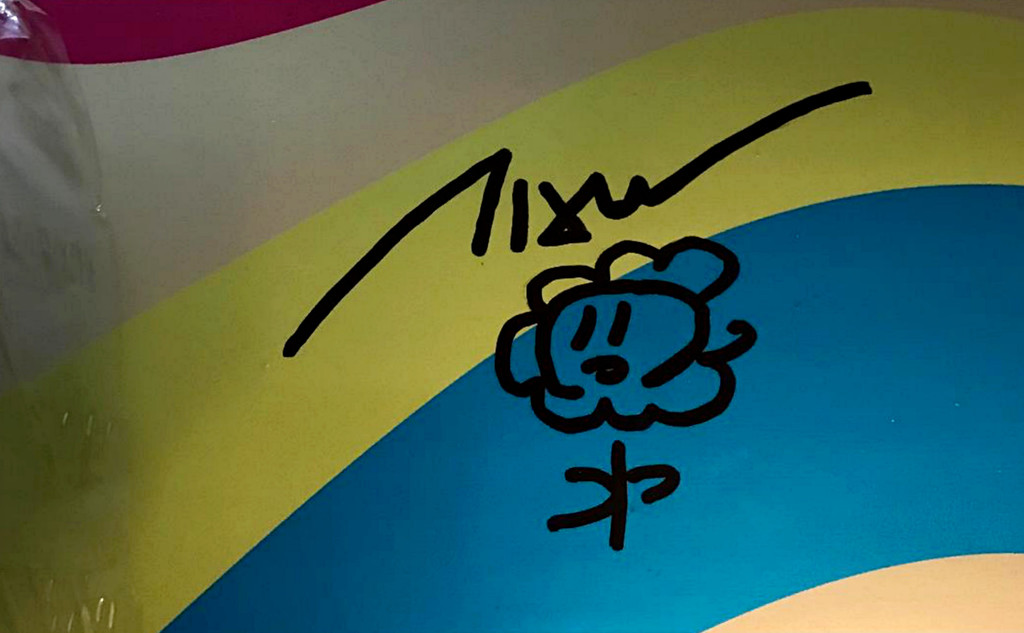 Takashi Murakami, Original hand signed Flower Drawing on limited edition skateboard, 2017