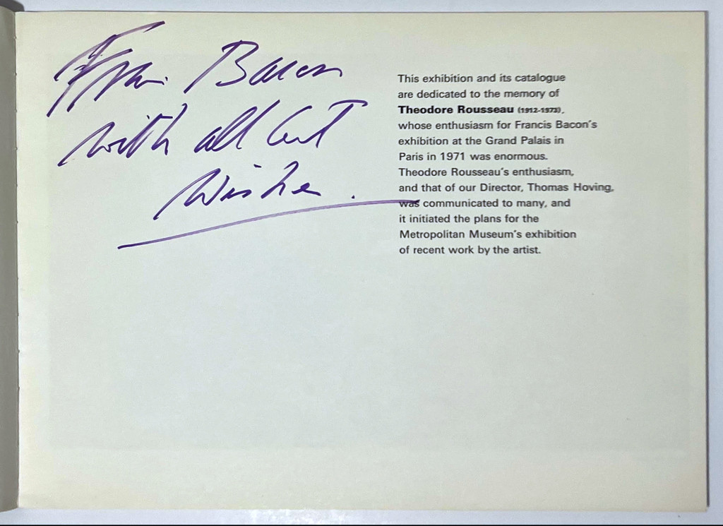 Francis Bacon, Francis Bacon (hand signed and warmly inscribed by Francis Bacon), 1975