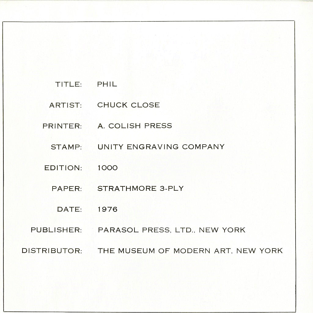 Chuck Close, Phil, 1976