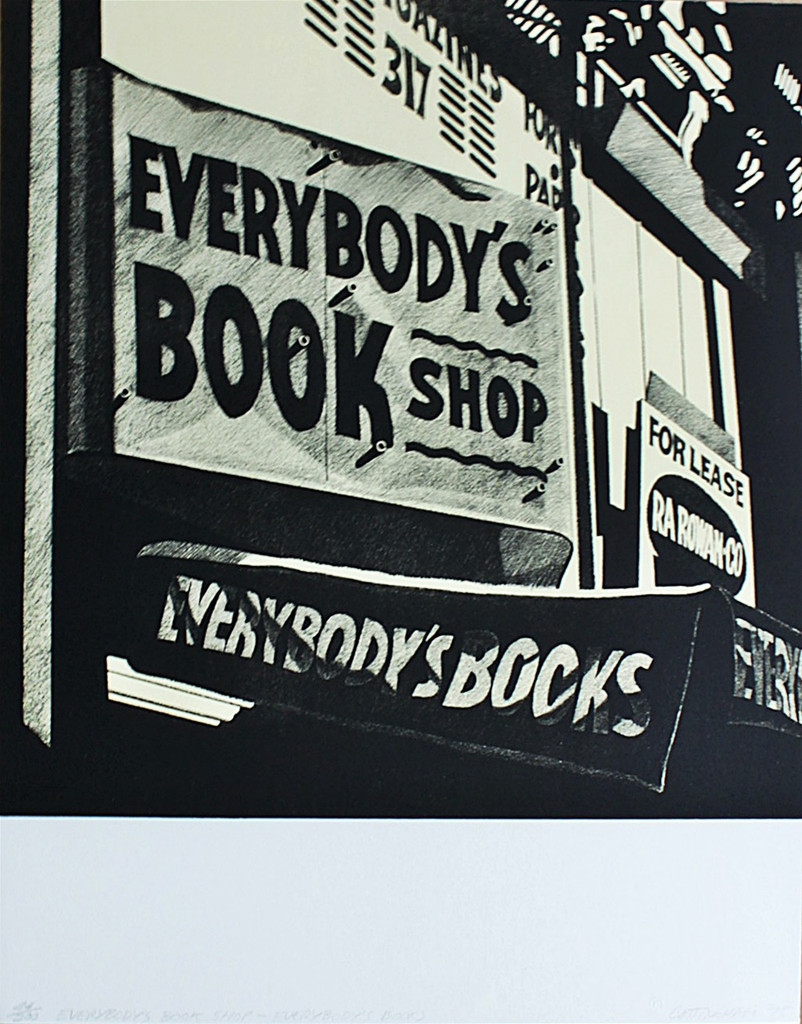 Robert Cottingham "Everybody's Book Shop, Everybody's Books", Color Lithograph, 1975 (Swiss Arts Portfolio)