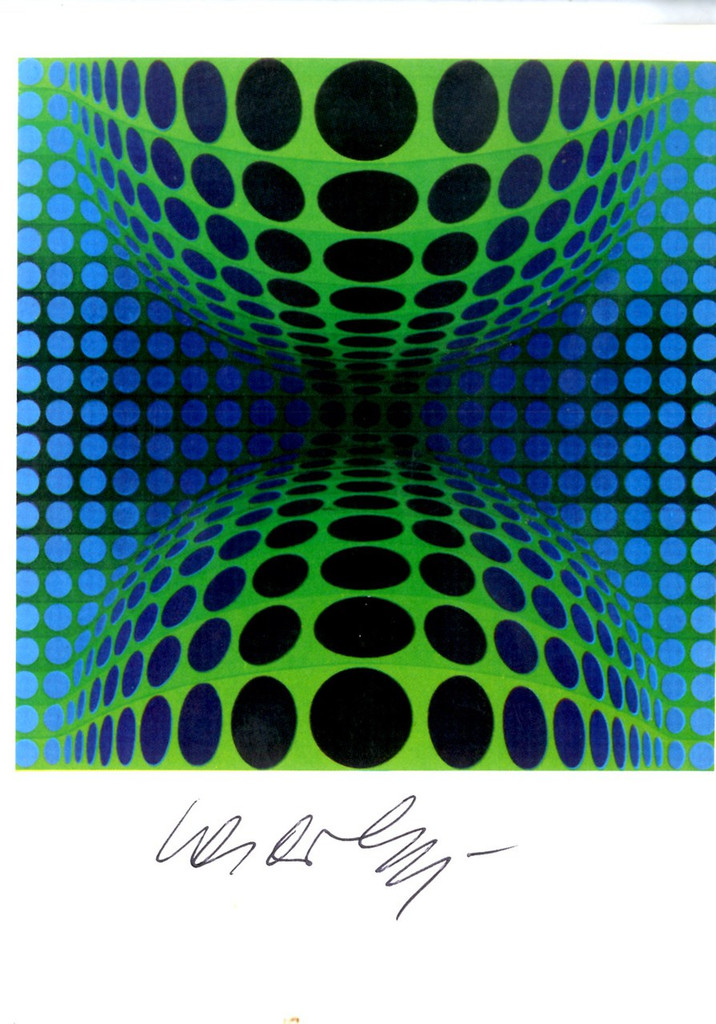 VICTOR VASARELY, "Ond",  Rare Hand Signed Card