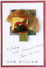 Sam Gilliam, Hand Signed Offset Lithograph Warmly Inscribed to Renowned African American Arts Educator 1988, Hand Signed and Inscribed Artist Card. Framed.