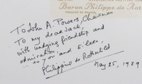 Bernard Séjourné, Chateau Mouton Rothschild Wine Label - Hand Signed & Inscribed by Baroness Philippine de Rothschild , 1989