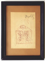  Jacques Lipchitz Sketch for the New Portal for New Harmony ca. 1970, Ink Pen on Paper. Hand Signed. Framed.