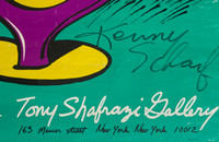 Kenny Scharf, Original drawing on Tony Shafrazi poster, signed and inscribed to Andy Warhol's last boyfriend Jon Gould, 1984