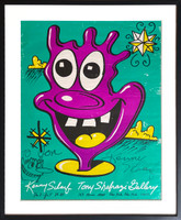 Kenny Scharf, Original drawing on Tony Shafrazi poster, signed and inscribed to Andy Warhol's last boyfriend Jon Gould, 1984