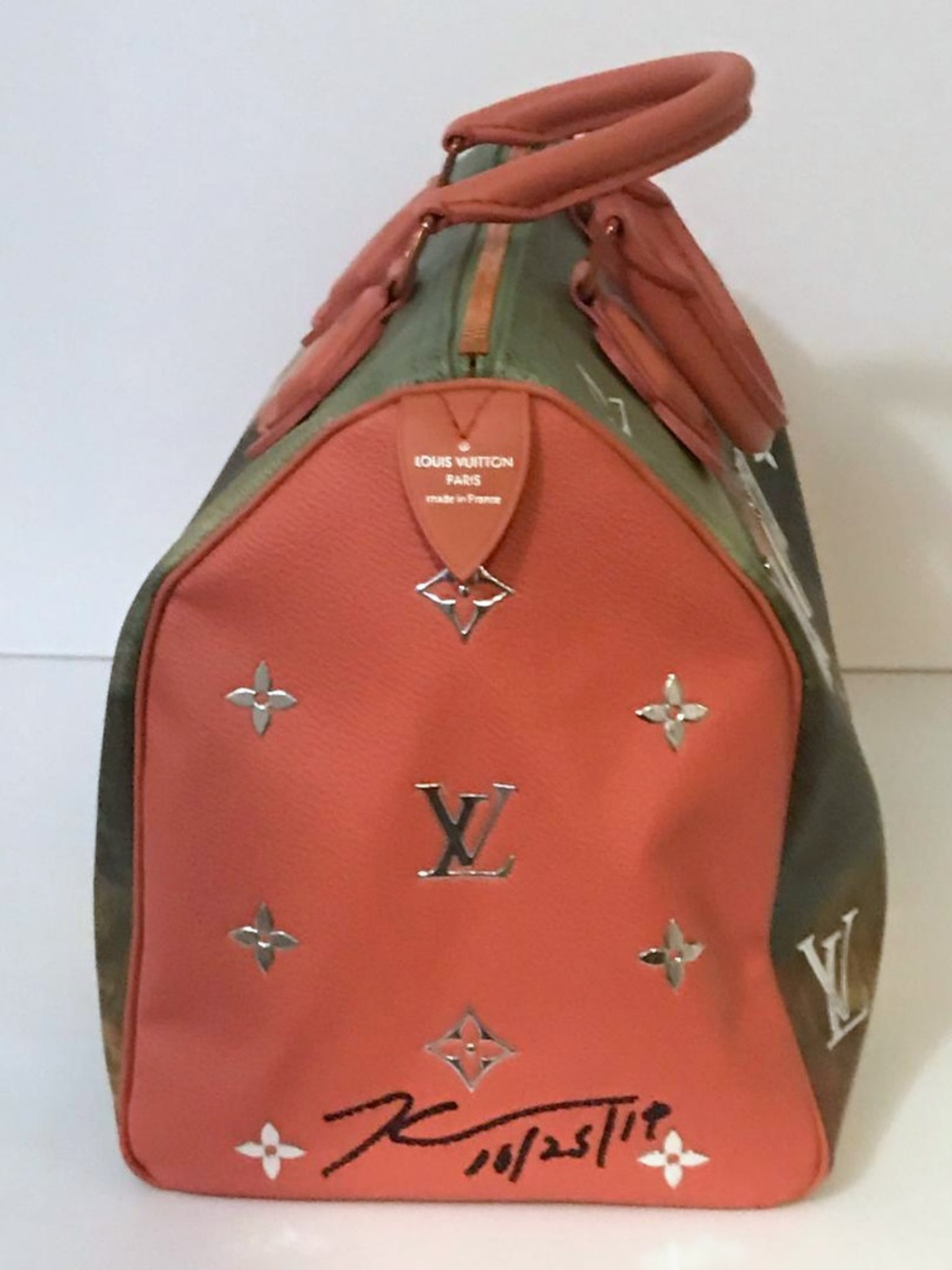 Custom Painted Authentic Louis Vuitton Speedy bag, with Mona Lisa