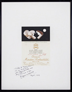 Bernard Séjourné, Chateau Mouton Rothschild Wine Label - Hand Signed & Inscribed by Baroness Philippine de Rothschild , 1989 Bernard Séjourné, Chateau Mouton Rothschild Wine Label - Hand Signed & Inscribed by Baroness Philippine de Rothschild , 1989