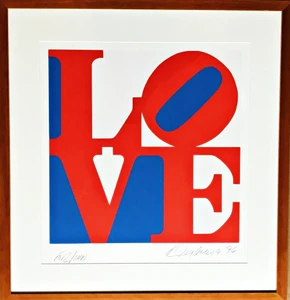  ROBERT INDIANA LOVE (signed and dedicated to John) 1996, Color screenprint on ANW Crestwood Museum Edition Paper, hand signed & dedicated (framed)