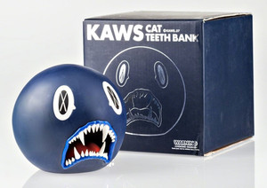  KAWS Cat Teeth Bank (Navy Blue) 2007, Limited edition of only 400. Painted Cast Vinyl; in original box.