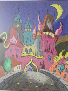 Gouache painting Prague Czechoslovakia hand signed illegibly illegible signature