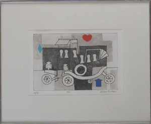 JULIAN TREVELYAN, "Car", 1974 Rare Etching, Hand Signed/N 18/25 Provenance: Readers Digest Association Collection, acquired from Waddington Galleries, London, Framed. JULIAN TREVELYAN, "Car", 1974 Rare Etching, Hand Signed/N 18/25 Provenance: Readers Digest Association Collection, acquired from Waddington Galleries, London, Framed.