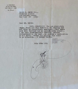 Al Hirschfeld, Self Portrait drawn on hand signed letter, 1976 Al Hirschfeld, Self Portrait drawn on hand signed letter, 1976