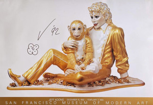 Jeff Koons, Flower drawing on Michael Jackson and Bubbles poster (Hand Signed), 1992 Jeff Koons, Flower drawing on Michael Jackson and Bubbles poster (Hand Signed), 1992