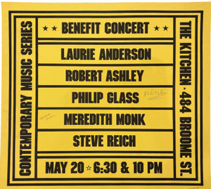 Sol Lewitt, Benefit Concert (Hand signed by Sol Lewitt, Philip Glass and Meredith Monk), 1978 Sol Lewitt, Benefit Concert (Hand signed by Sol Lewitt, Philip Glass and Meredith Monk), 1978