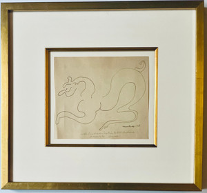 Louise Nevelson - early signed horse drawing, signed and inscribed to Robert Indiana in 1970, then signed and inscribed on the verso by Robert Indiana to his caretaker, 1928