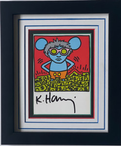 Art Card: Keith Haring - Andy Mouse (Hand Signed by Keith Haring), ca. 1988