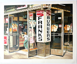 Alex Szkola - 34th Street (Franks and Burgers) - photorealist lithograph, 1970