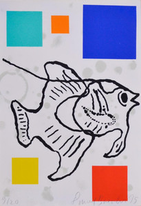 Donald Baechler Rare Seven Color Lithograph, Signed/N 1995 - Abstract Composition with Fish