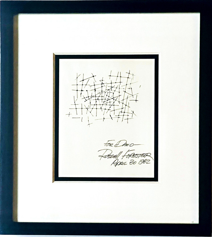 California Architect and Artist Russell Forester (1920-2002), Original Drawing, Uniquely signed & dedicated to art professor Dr. David Luisi, 1982, Framed