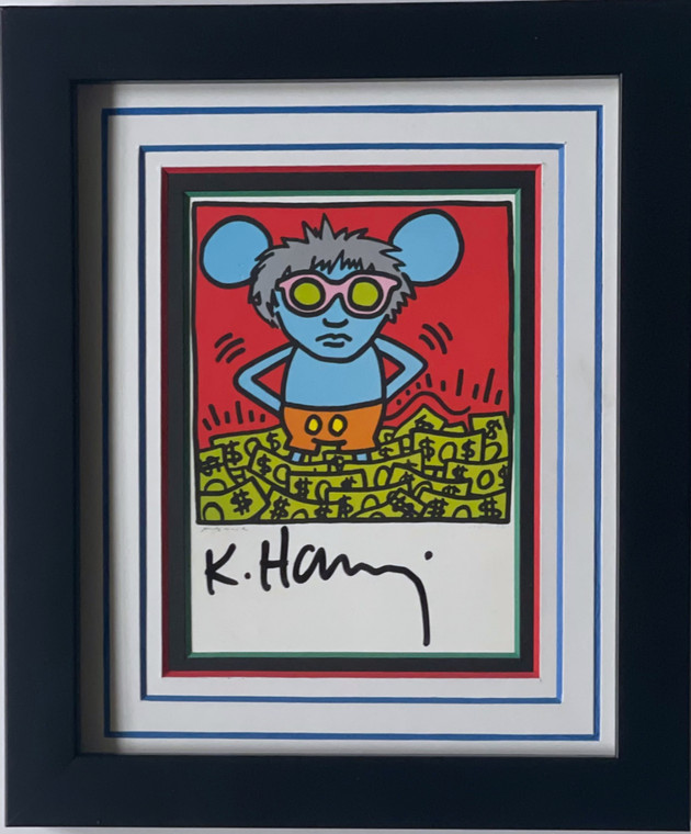 Art Card: Keith Haring - Andy Mouse (Hand Signed by Keith Haring), ca. 1988