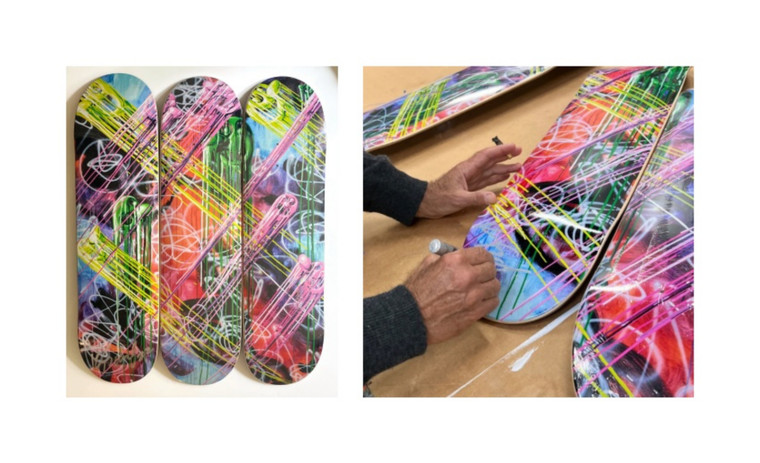 Kenny Scharf - Drip City triptych Limited Edition Skateboard decks skate decks - complete set of three (3) with one HAND SIGNED in silver marker, 2022