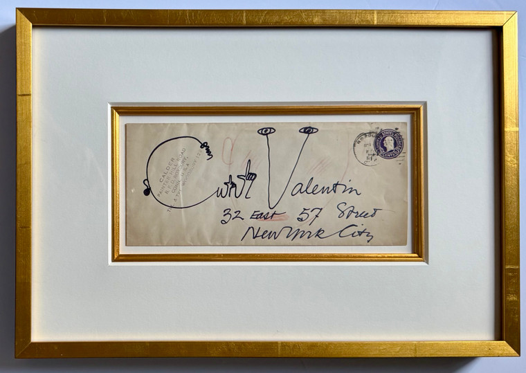 Alexander Calder - original drawing on hand addressed postmarked envelope to legendary dealer Curt Valentin, 1947