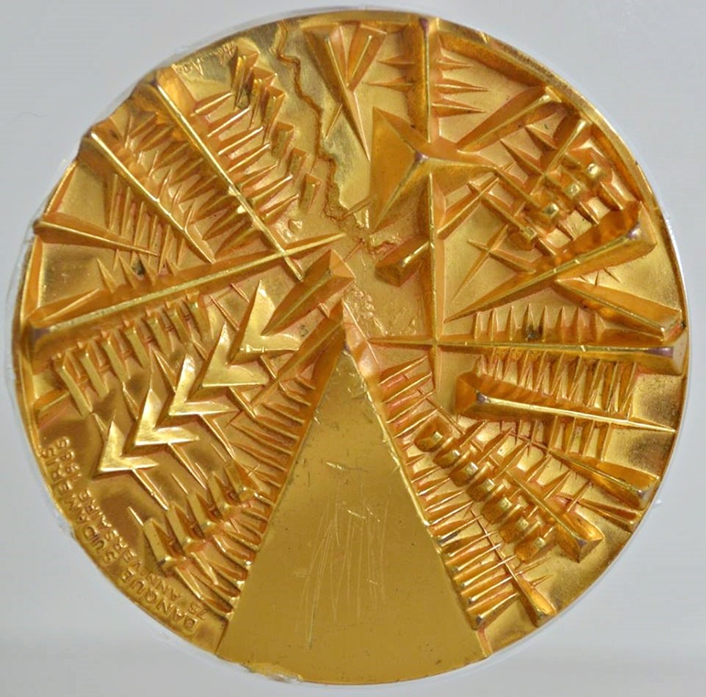 Arnaldo Pomodoro, TWO SIDED GOLD PLATED MEDALLION, 1985