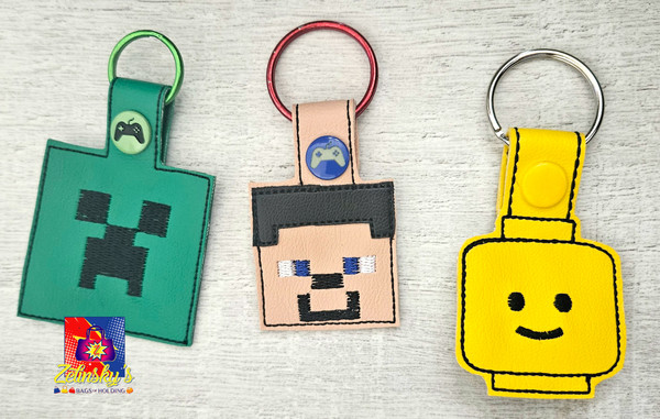 Blockheads Embroidered Snap tab Keychains