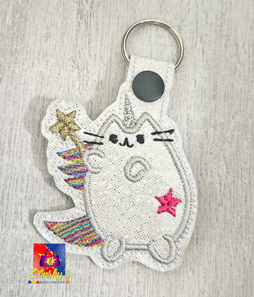 Fairy Kitty Embroidered Snap Tab Keychain