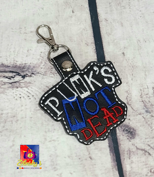 Punk's Not Dead Embroidered Snap tab Keychain