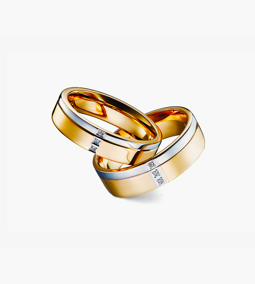 golden with silver strip couple ring