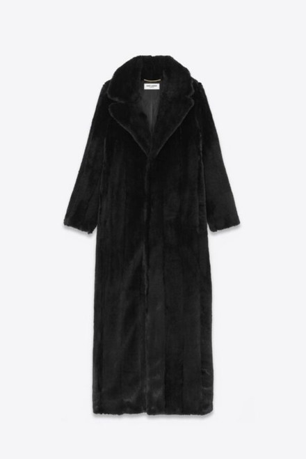 FW22 Saint Laurent Black Floor Length Coat in Animal-Free Fur FW22 Saint Laurent Black Floor Length Coat in Animal-Free Fur