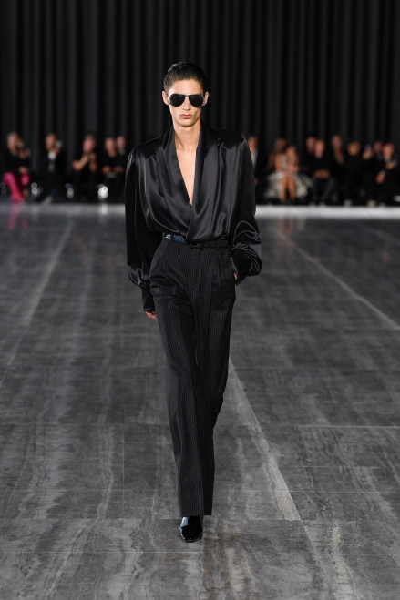 SS24 Saint Laurent Shawl Blouse in Silk Satin Crepe