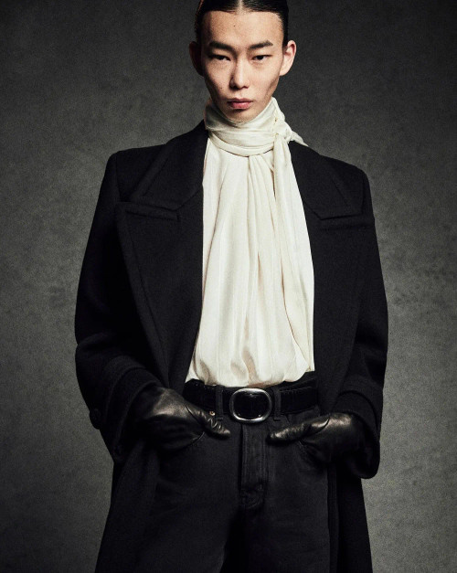 FW23 Saint Laurent Blouse in Matte and Shiny Cassandre Striped Silk