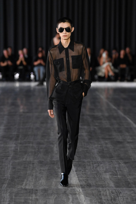 SS24 Saint Laurent Saharienne Belted Blouse Shirt in Silk Muslin