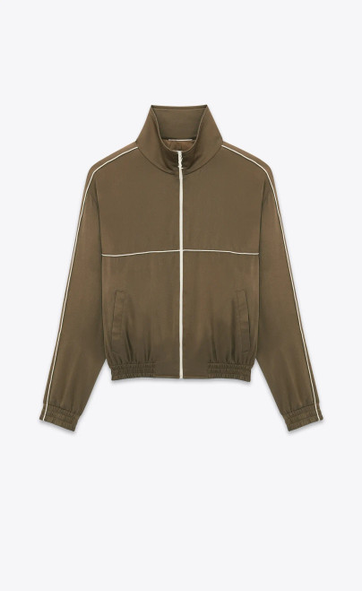 Saint Laurent Teddy Jacket in Satin Crepe Khaki
