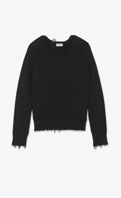 FW21 Saint Laurent Destroyed Knit Sweater Black