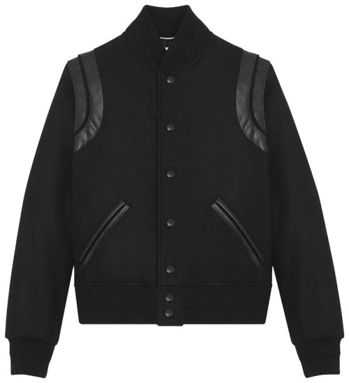 Saint Laurent Classic Teddy Jacket in Wool and Leather Black