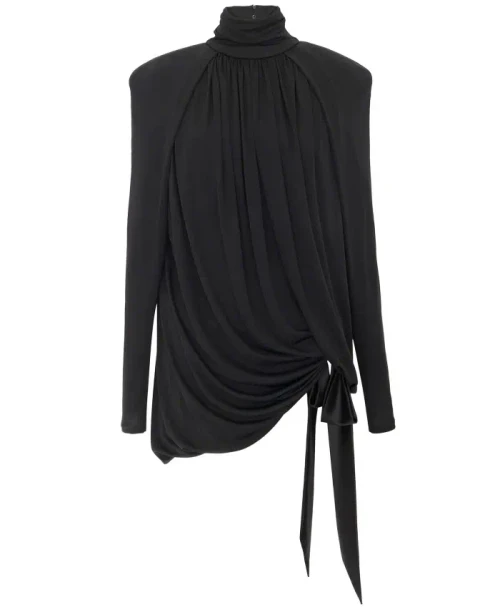 Pre FW23 Saint Laurent Draped Dress In Satin Crepe Jersey