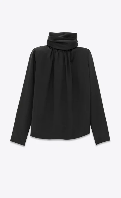 FW23 Saint Laurent Lavallière-Neck Blouse Silk Satin Black