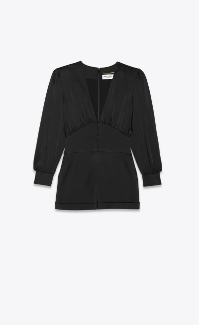 Resort 22' Saint Laurent Long Sleeve Playsuit in Satin