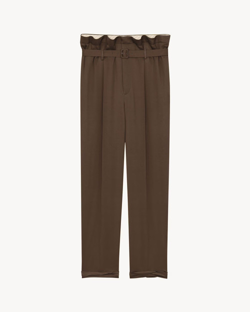 SS26 Saint Laurent Paperbag Pants in Silk Chocolate