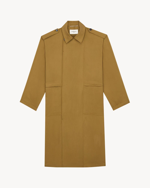 SS26 Saint Laurent broad-Shoulder Trench Coat in Silk Serge