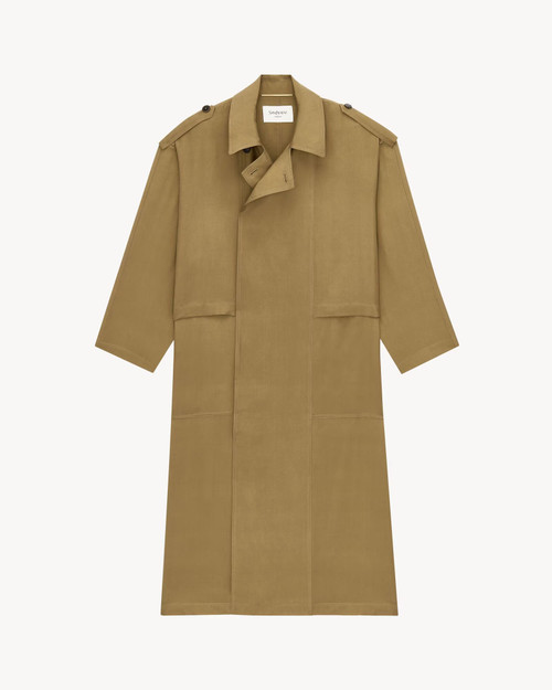 SS26 Saint Laurent Trench Coat in Silk Twill Beige