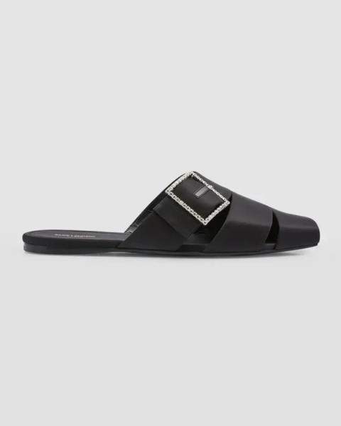 Saint Laurent Jacques Flat Mules in Crepe Satin