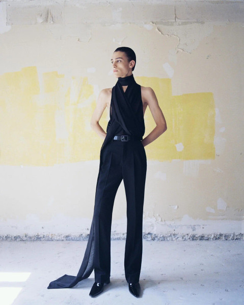 SS24 Saint Laurent Crossover Tank in Silk Muslin