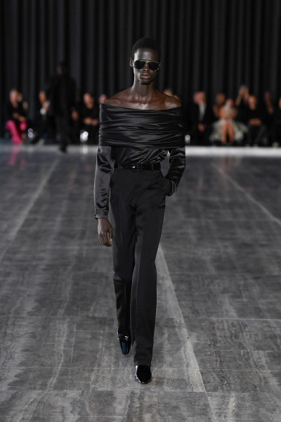 SS24 Saint Laurent off-the-shoulder blouse in silk satin